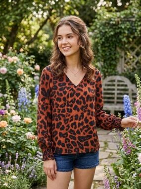 Rust Orange Leopard Print V-Neck Blouse
SOLD OUT